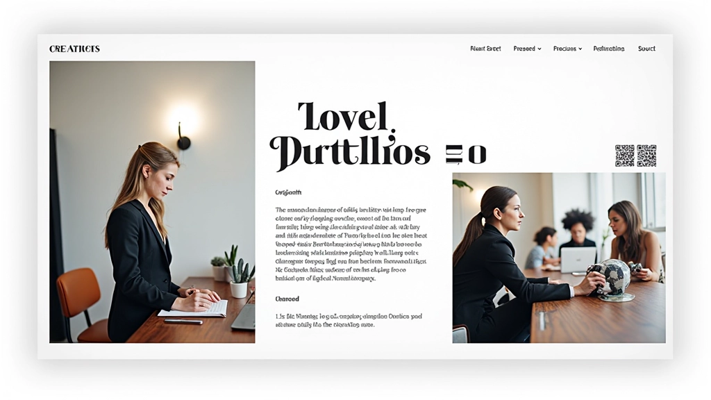 Layout assimétrico de portfólio com proporções 70/30, imagem dominante e texto minimizado estrategicamente