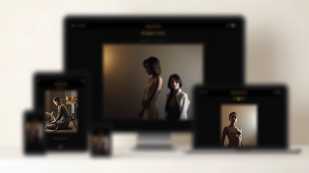 Portfólio minimalista exibido em diferentes dispositivos